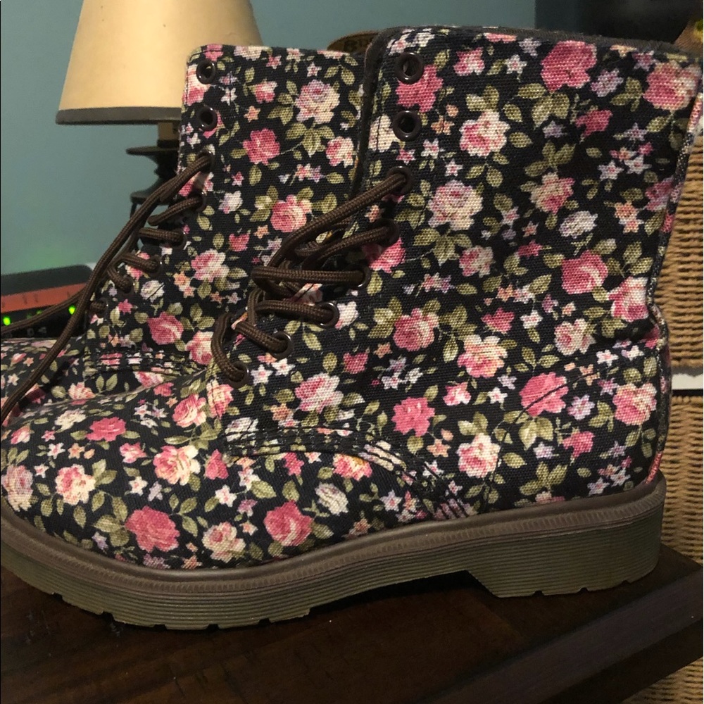 Dr. Martens Black Floral Combat Boots